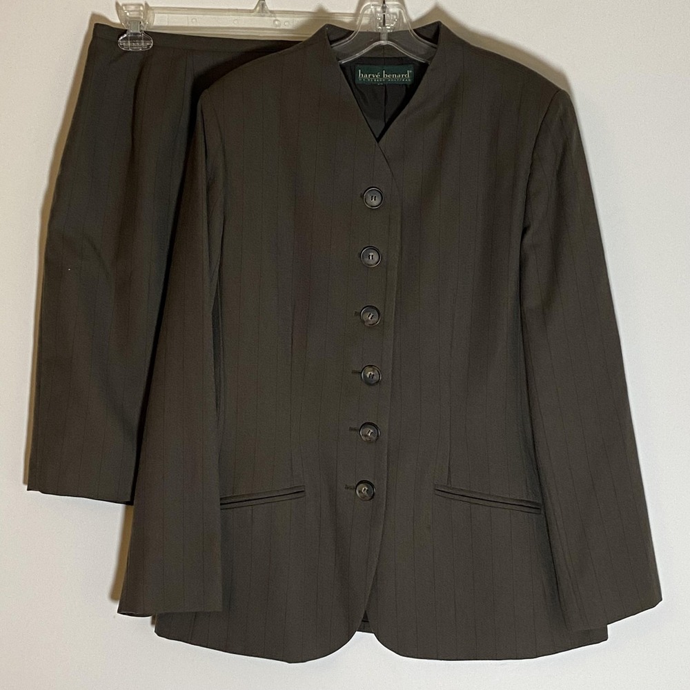 Harve Benard Skirt Suit Womens‎ 16 Brown Pinstripe Twill 2 Piece Lined Career